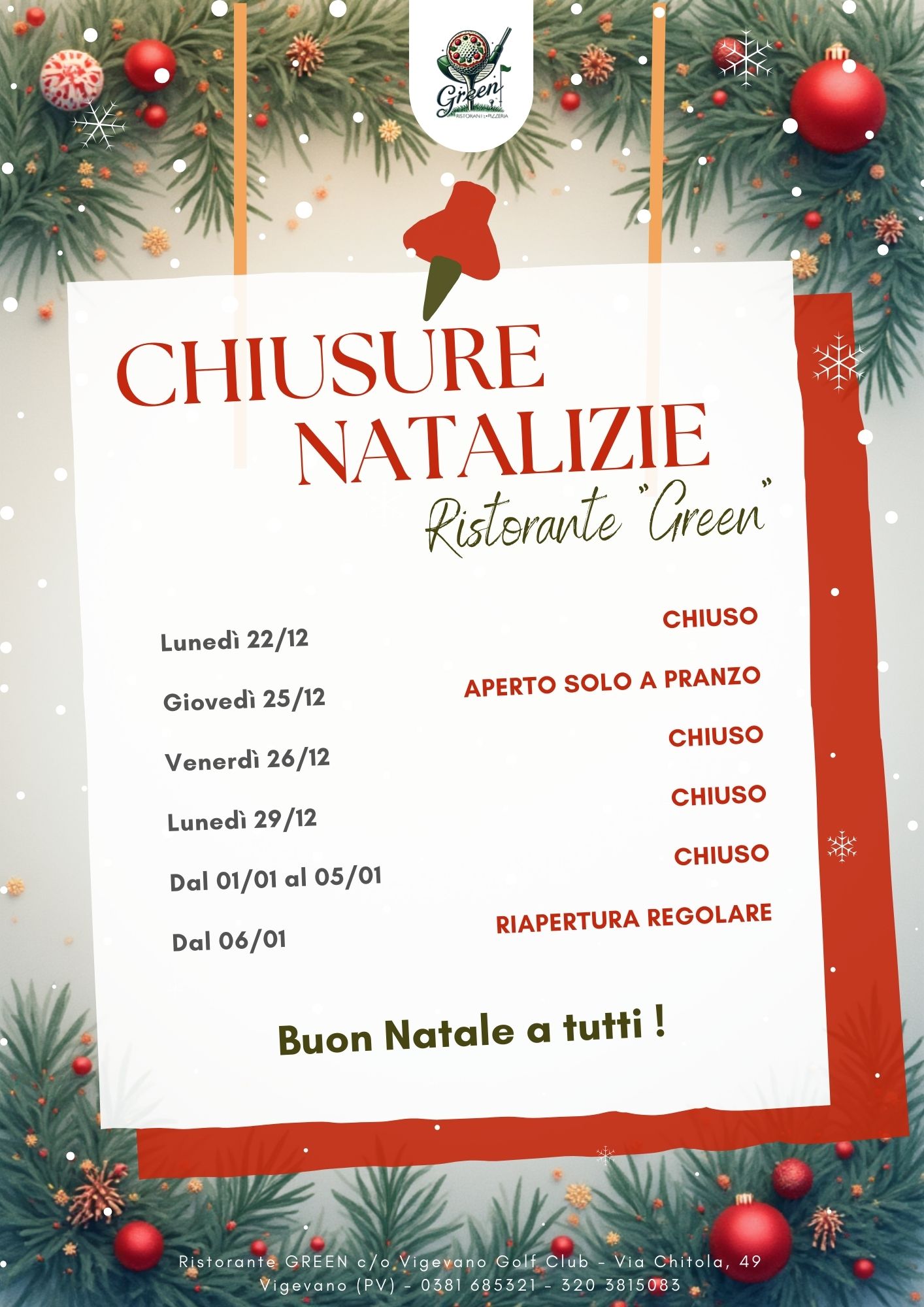 CHIUSURE NATALIZIE RISTORANTE